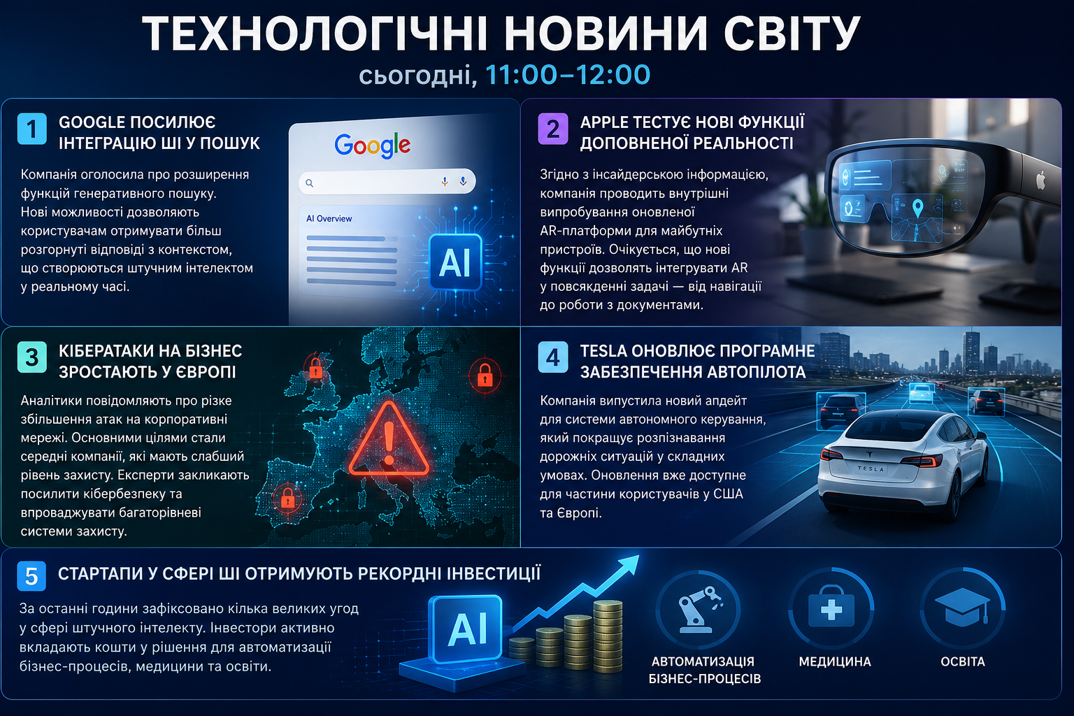 Упродовж останньої години у сфері технологій відбулося кілька помітних подій, що відображають ключові глобальні тренди — розвиток штучного і