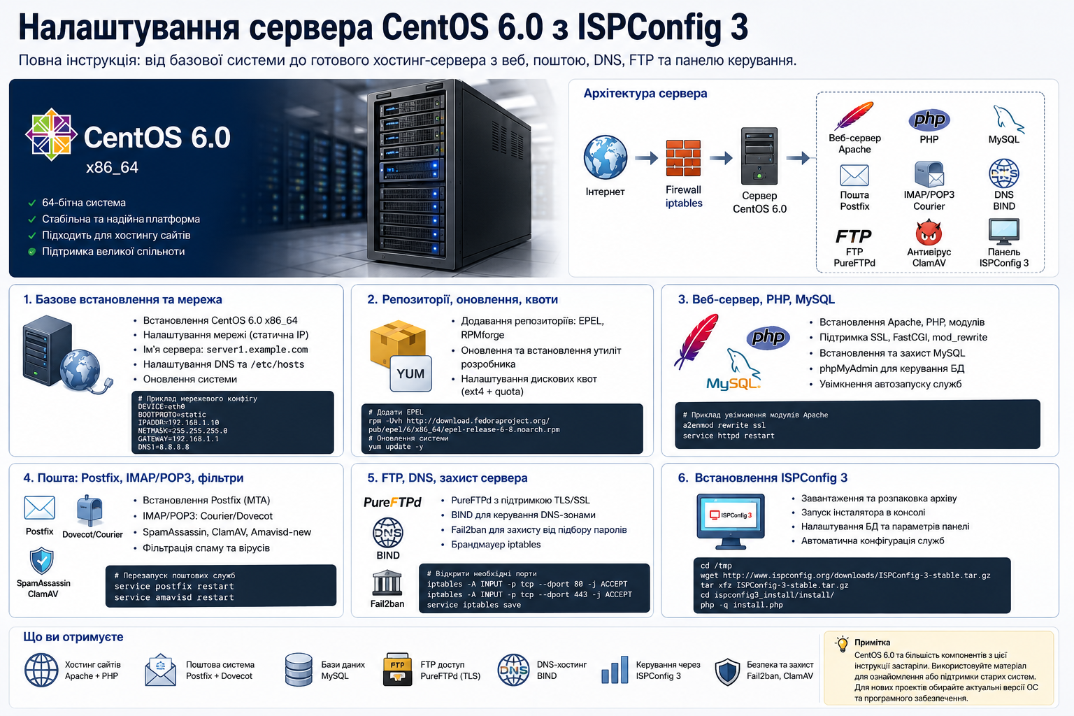 Повне налаштування сервера CentOS 6.0 з панеллю ISPConfig 3